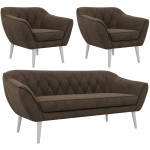 Zestaw PIRS 3+1+1 - brązowy, welwet - nóżki,  biały