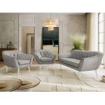 Zestaw PIRS 3+1+1 - jasnoszary, welwet - nóżki,  biały