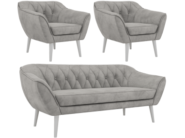 Zestaw PIRS 3+1+1 - jasnoszary, welwet - nóżki,  biały