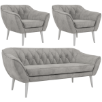 Zestaw PIRS 3+1+1 - jasnoszary, welwet - nóżki,  biały