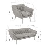 Zestaw PIRS 3+1+1 - jasnoszary, welwet - nóżki,  biały