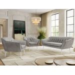 Zestaw PIRS 3+1+1 - jasnoszary, welwet - nóżki,  biały