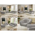 Zestaw PIRS 3+1+1 - jasnoszary, welwet - nóżki,  biały