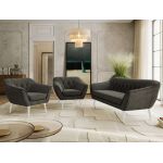 Zestaw PIRS 3+1+1 - ciemnoszary, welwet - nóżki,  biały