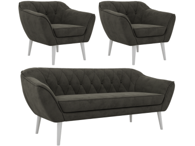 Zestaw PIRS 3+1+1 - ciemnoszary, welwet - nóżki,  biały