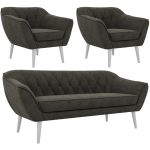 Zestaw PIRS 3+1+1 - ciemnoszary, welwet - nóżki,  biały