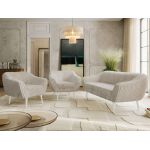 Zestaw PIRS 3+1+1 - beżowy, sztruks - nóżki,  biały