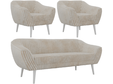 Zestaw PIRS 3+1+1 - beżowy, sztruks - nóżki,  biały