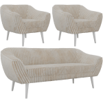 Zestaw PIRS 3+1+1 - beżowy, sztruks - nóżki,  biały