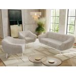 Zestaw PIRS 3+1+1 - beżowy, sztruks - nóżki,  biały