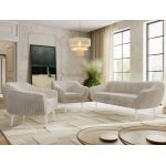 Zestaw PIRS 3+1+1 - beżowy, sztruks - nóżki,  biały