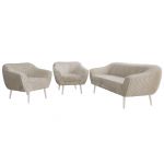 Zestaw PIRS 3+1+1 - beżowy, sztruks - nóżki,  biały