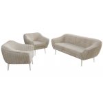 Zestaw PIRS 3+1+1 - beżowy, sztruks - nóżki,  biały