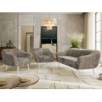 Zestaw PIRS 3+1+1 - jasnobrązowy, sztruks - nóżki,  biały