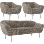 Zestaw PIRS 3+1+1 - jasnobrązowy, sztruks - nóżki,  biały