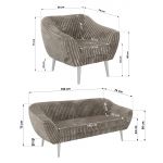 Zestaw PIRS 3+1+1 - jasnobrązowy, sztruks - nóżki,  biały