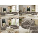 Zestaw PIRS 3+1+1 - jasnobrązowy, sztruks - nóżki,  biały