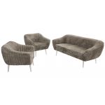 Zestaw PIRS 3+1+1 - jasnobrązowy, sztruks - nóżki,  biały