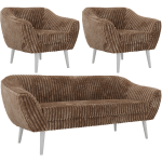 Zestaw PIRS 3+1+1 - brązowy, sztruks - nóżki,  biały