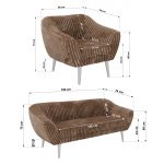 Zestaw PIRS 3+1+1 - brązowy, sztruks - nóżki,  biały