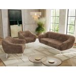 Zestaw PIRS 3+1+1 - brązowy, sztruks - nóżki,  biały