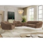 Zestaw PIRS 3+1+1 - brązowy, sztruks - nóżki,  biały