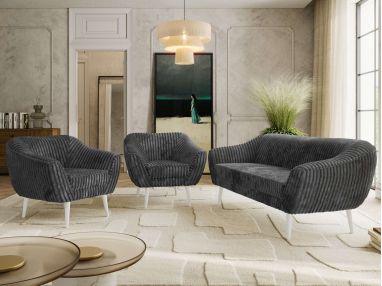 Zestaw PIRS 3+1+1 - szary, sztruks - nóżki,  biały