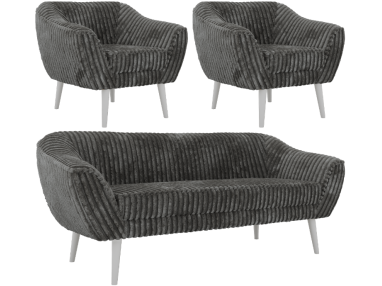 Zestaw PIRS 3+1+1 - szary, sztruks - nóżki,  biały