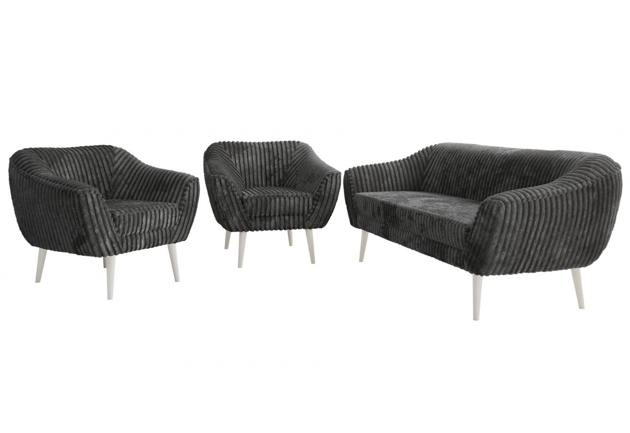 Zestaw PIRS 3+1+1 - szary, sztruks - nóżki,  biały