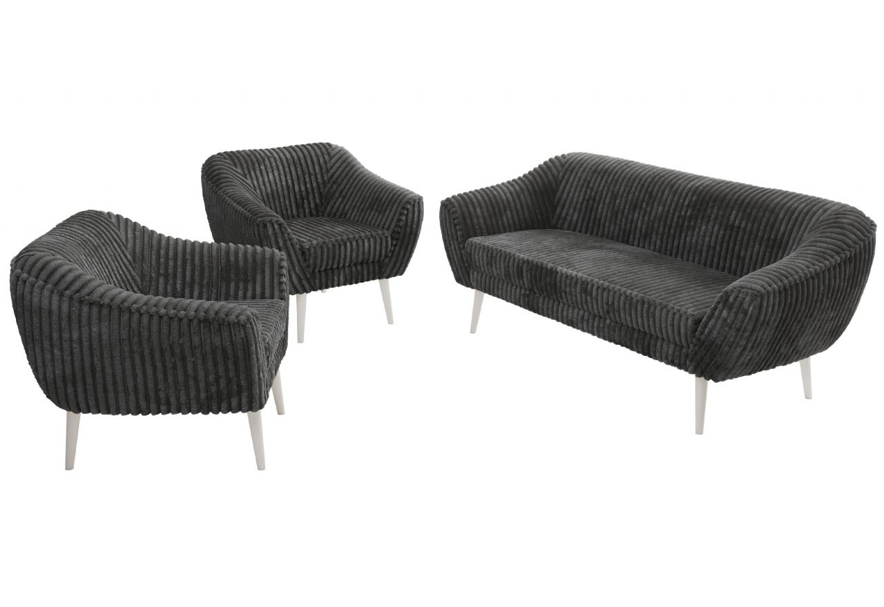 Zestaw PIRS 3+1+1 - szary, sztruks - nóżki,  biały