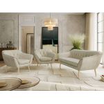 Zestaw PIRS 3+1+1 - kremowy, welwet - nóżki,  buk