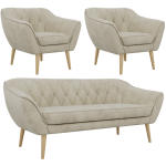 Zestaw PIRS 3+1+1 - kremowy, welwet - nóżki,  buk