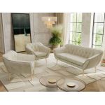 Zestaw PIRS 3+1+1 - kremowy, welwet - nóżki,  buk