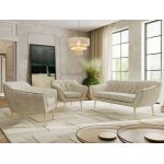 Zestaw PIRS 3+1+1 - kremowy, welwet - nóżki,  buk