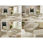 Zestaw PIRS 3+1+1 - kremowy, welwet - nóżki,  buk