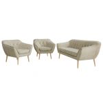 Zestaw PIRS 3+1+1 - kremowy, welwet - nóżki,  buk