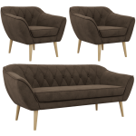 Zestaw PIRS 3+1+1 - brązowy, welwet - nóżki,  buk