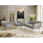 Zestaw PIRS 3+1+1 - jasnoszary, welwet - nóżki,  buk