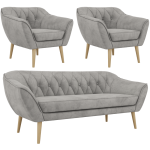 Zestaw PIRS 3+1+1 - jasnoszary, welwet - nóżki,  buk