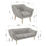 Zestaw PIRS 3+1+1 - jasnoszary, welwet - nóżki,  buk