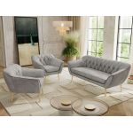 Zestaw PIRS 3+1+1 - jasnoszary, welwet - nóżki,  buk