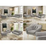 Zestaw PIRS 3+1+1 - jasnoszary, welwet - nóżki,  buk