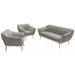 Zestaw PIRS 3+1+1 - jasnoszary, welwet - nóżki,  buk