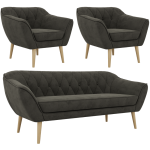 Zestaw PIRS 3+1+1 - ciemnoszary, welwet - nóżki,  buk