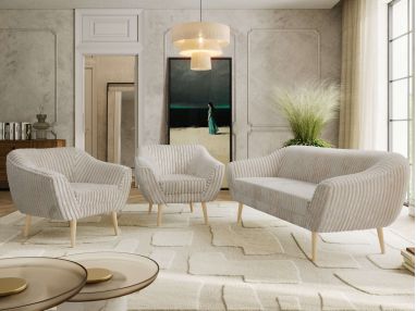 Zestaw PIRS 3+1+1 - beżowy, sztruks - nóżki,  buk