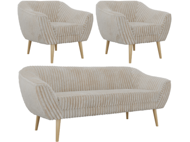 Zestaw PIRS 3+1+1 - beżowy, sztruks - nóżki,  buk