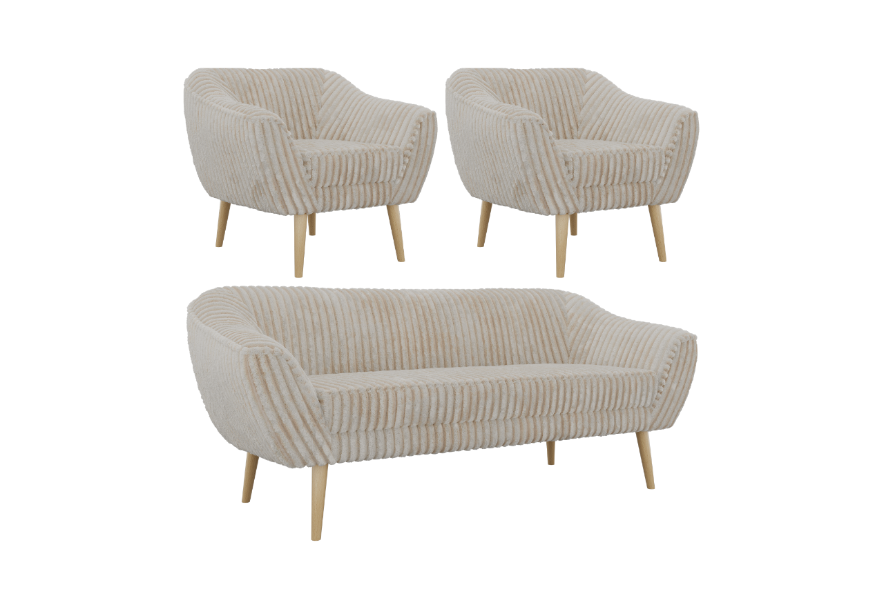 Zestaw PIRS 3+1+1 - beżowy, sztruks - nóżki,  buk