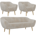 Zestaw PIRS 3+1+1 - beżowy, sztruks - nóżki,  buk