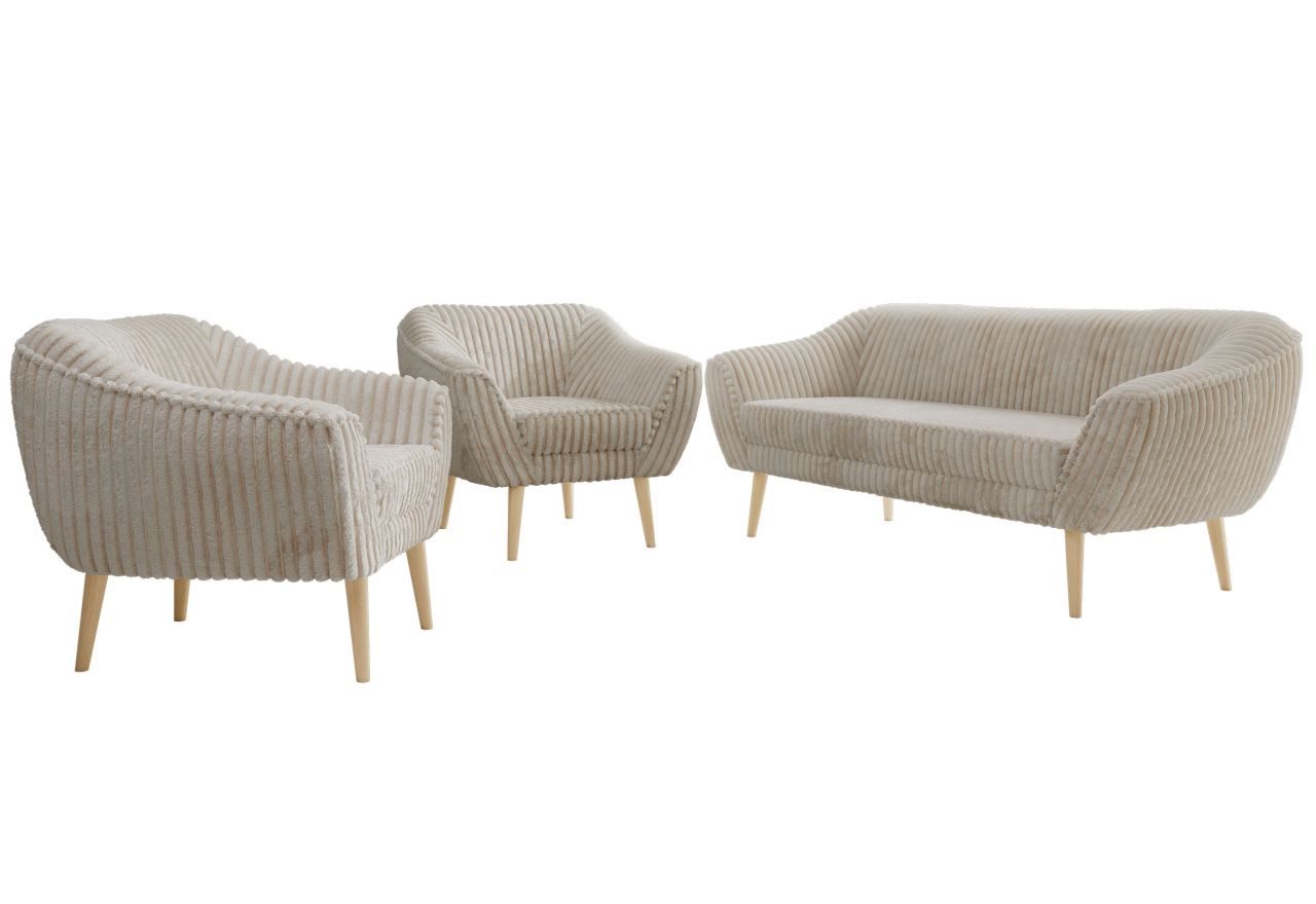 Zestaw PIRS 3+1+1 - beżowy, sztruks - nóżki,  buk