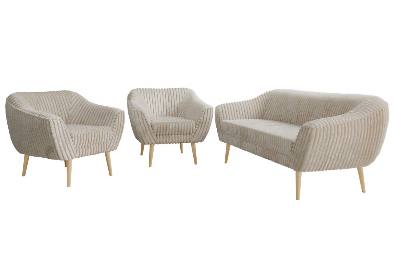 Zestaw PIRS 3+1+1 - beżowy, sztruks - nóżki,  buk